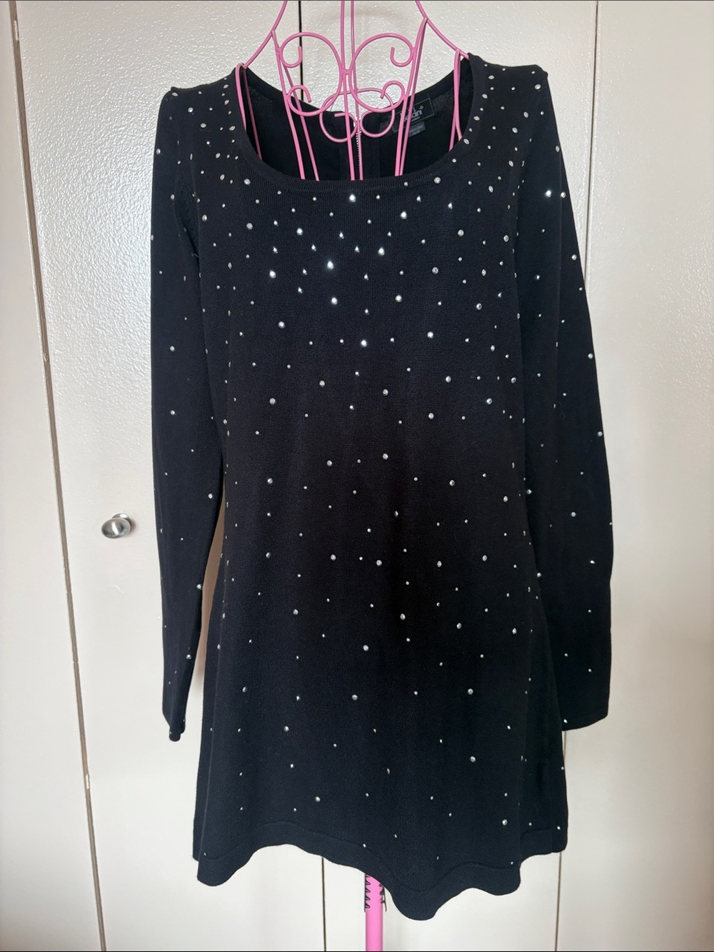 Belldini Black Long-Sleeve Dress with Sparkle Dots